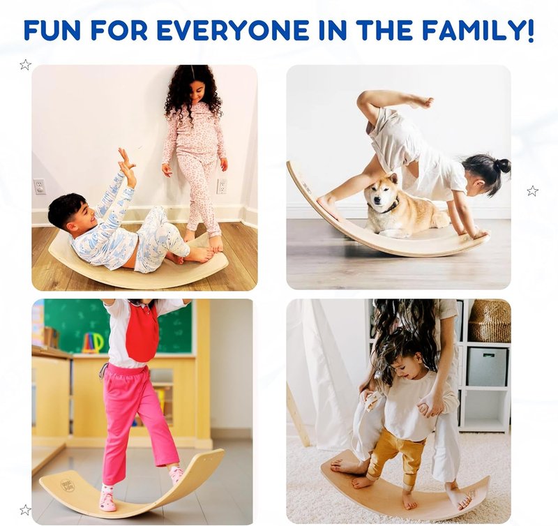 Giggle & Play 36" Wooden Balance Board – Natural Curvy Wobble Board for Kids, Toddlers & Adults, Montessori Rocker Toy, Yoga Trainer for Office, Home, Classroom Use