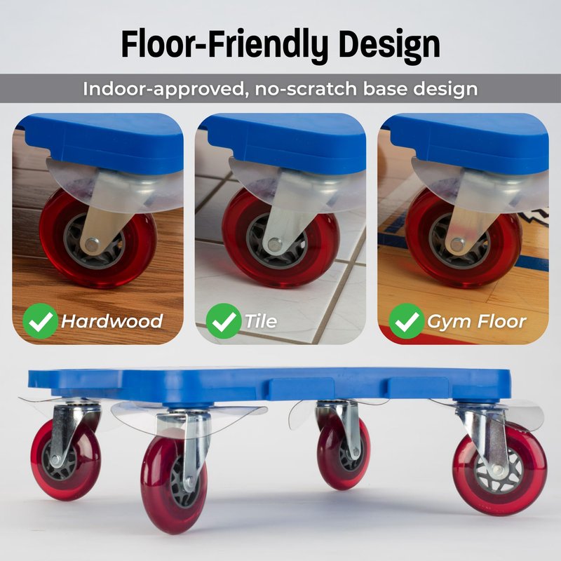 Fast Trak 16.5" Scooter Board with Safety Handles, Durable Non-Marking Wheels, Indoor/Outdoor Floor Scooter, Sit-On Design for PE Class, Therapy, Gym or Home Use, Single Board, Blue