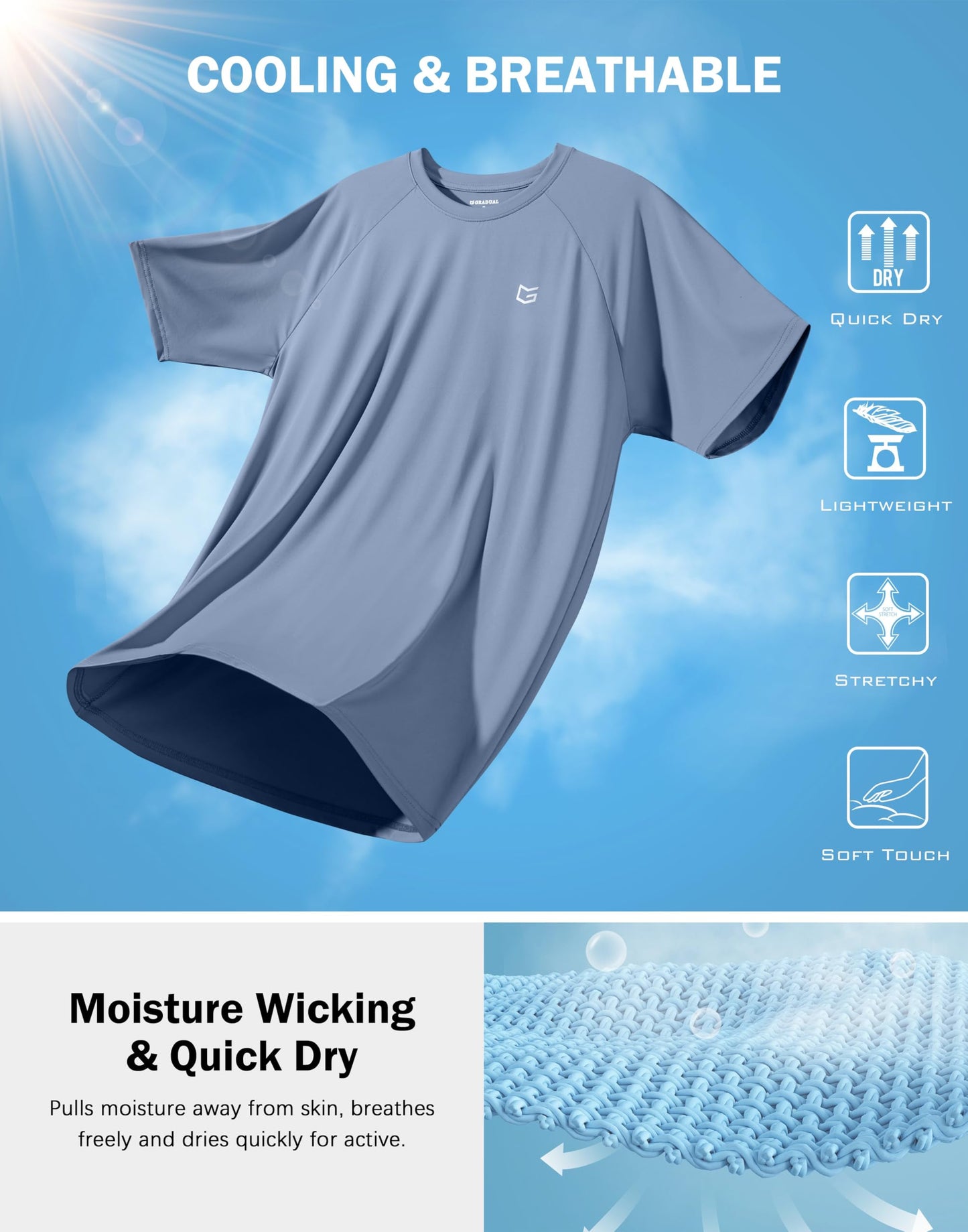 G Gradual Men's Athletic Workout T-Shirts Moisture Wicking Cooling Running Shirts Short Sleeve Performance Tee for Gym Tennis(Slate Blue,S)