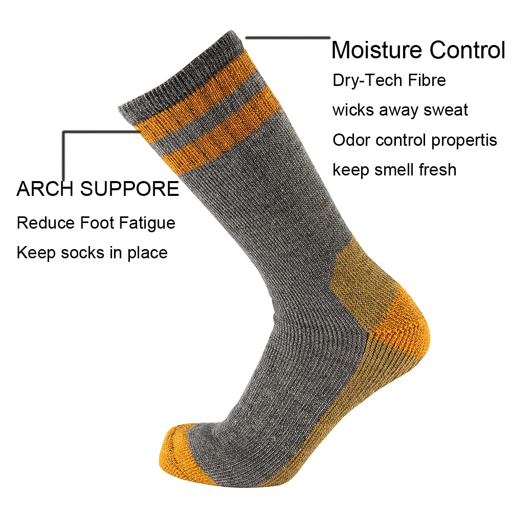 Cerebro Merino Wool Socks for Men, Cushioned Mid-calf Socks Moisture Wicking Men's Hiking Socks for Home, Trekking, Outdoors (4Pairs Yellow+Green+Red+Blue)