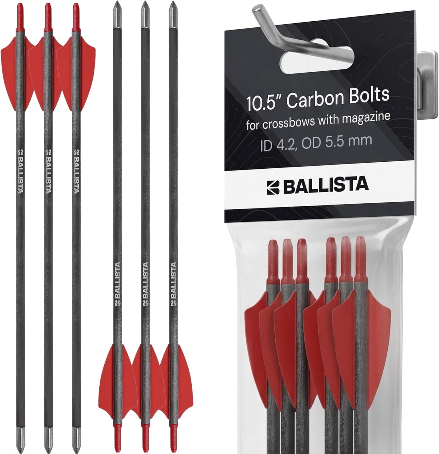 BALLISTA 10.5" Crossbow Bolts - Carbon Arrows with Half-Moon Nocks | OD 5.5mm for BAT Regular & Reverse