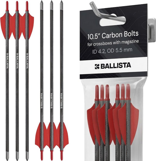 BALLISTA 10.5" Crossbow Bolts - Carbon Arrows with Half-Moon Nocks | OD 5.5mm for BAT Regular & Reverse