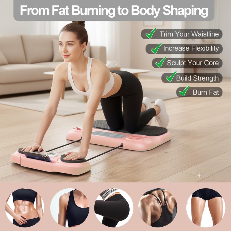 Multifuncional Pilates Board & Push Up System with Timer, Ab Wheel & Core Sliders, Portable Home Gym Kit with Resistance Ropes & Plank Support, Full Body Workout for Women & Men (Simulates Reformer)