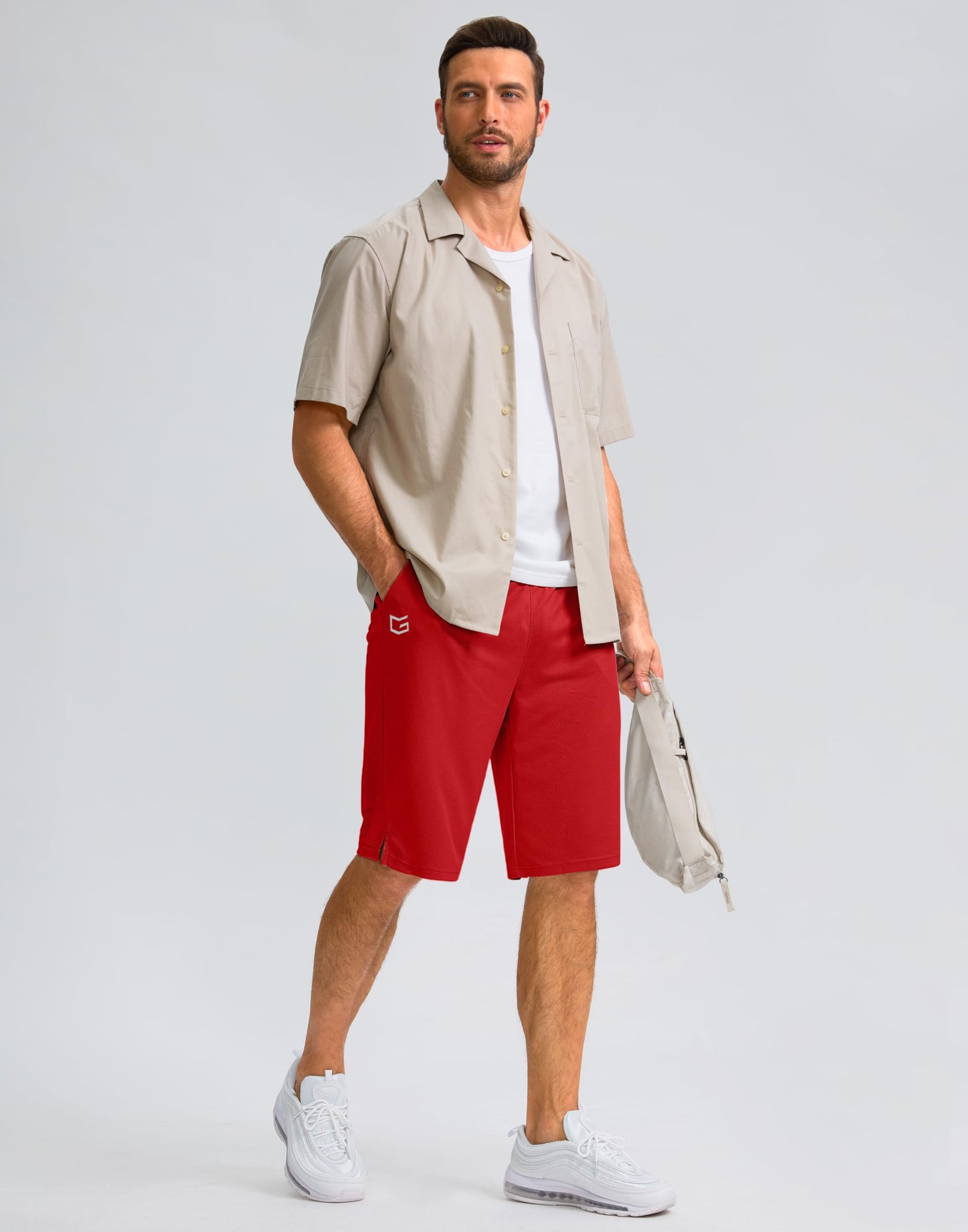 Men's Athletic Shorts with Pockets 9" / 11" Long Basketball Shorts Lightweight Quick Dry Gym Workout Shorts for Men(Red,XL)