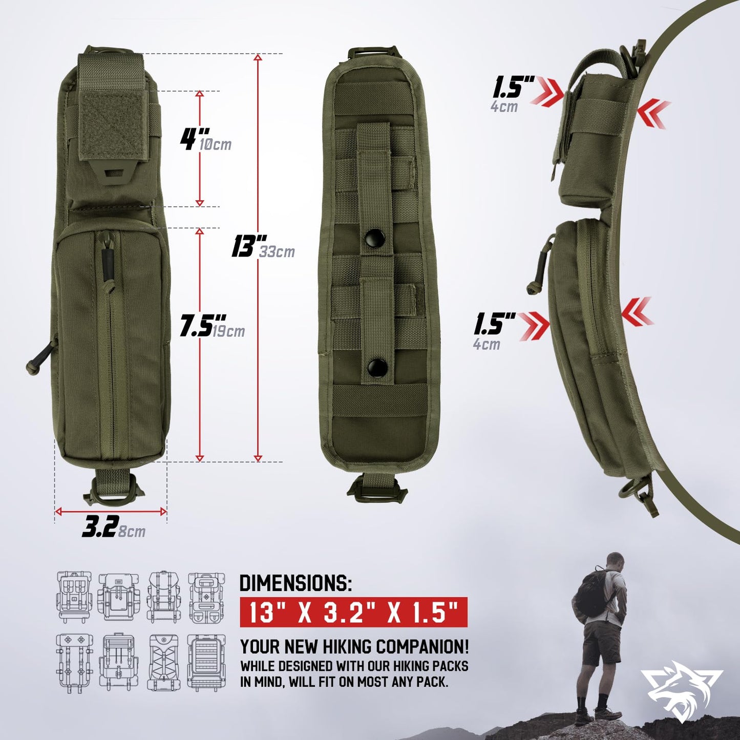 WYNEX Molle Accessories Pouch of Double Zipper Pocket Version, Backpack Strap Pouch Shoulder Strap Molle Attachment Tactical Accessories Bag Shoulder Starps Zipper Pocket Additional Phone Holder