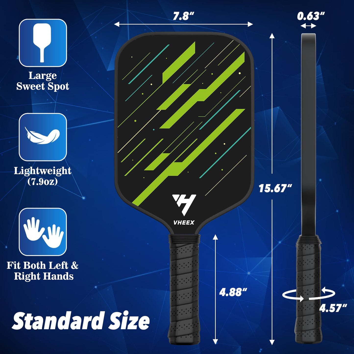 VHEEX Pickleball Paddles Set of 4, Carbon Fiber Pickle Ball Paddle Set, Lightweight Indoor Outdoor Play Rackets Equipment 4 Pack with 4 Balls & Bag Family Beginner Gift Men Women Kids Adult