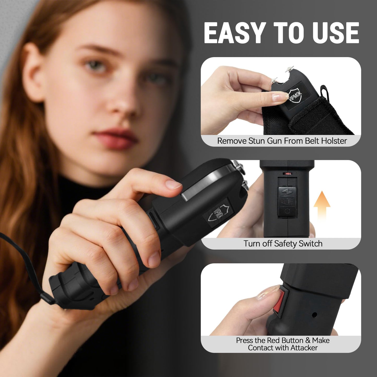 VIPMOK-928 2 in 1 Stun Gun with LED Flashlight Personal Protection Device
