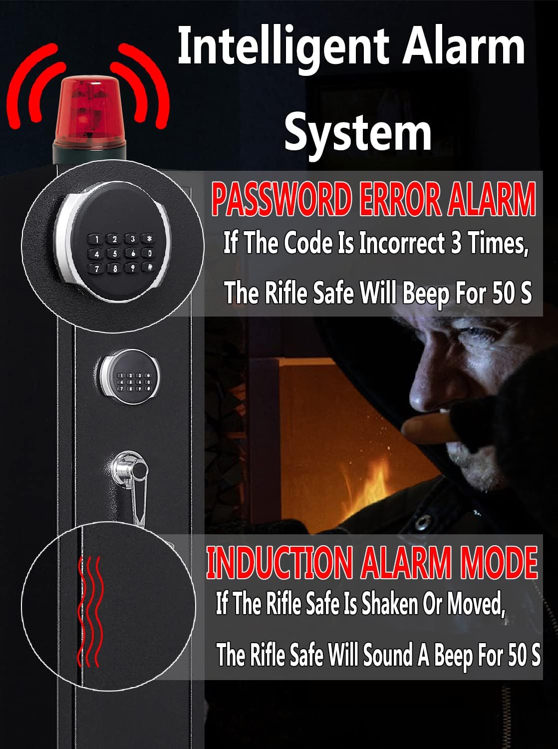 KAER 2-3 Gun Safe, Gun Safe for Rifles and Pistols, Rifle Safe, Gun Cabinet with Digital Keypad Lock, Rifle Safe with 4 Gun Slots and Pistol Pockets for Secure Storage in Garage, Bedroom, Living Room