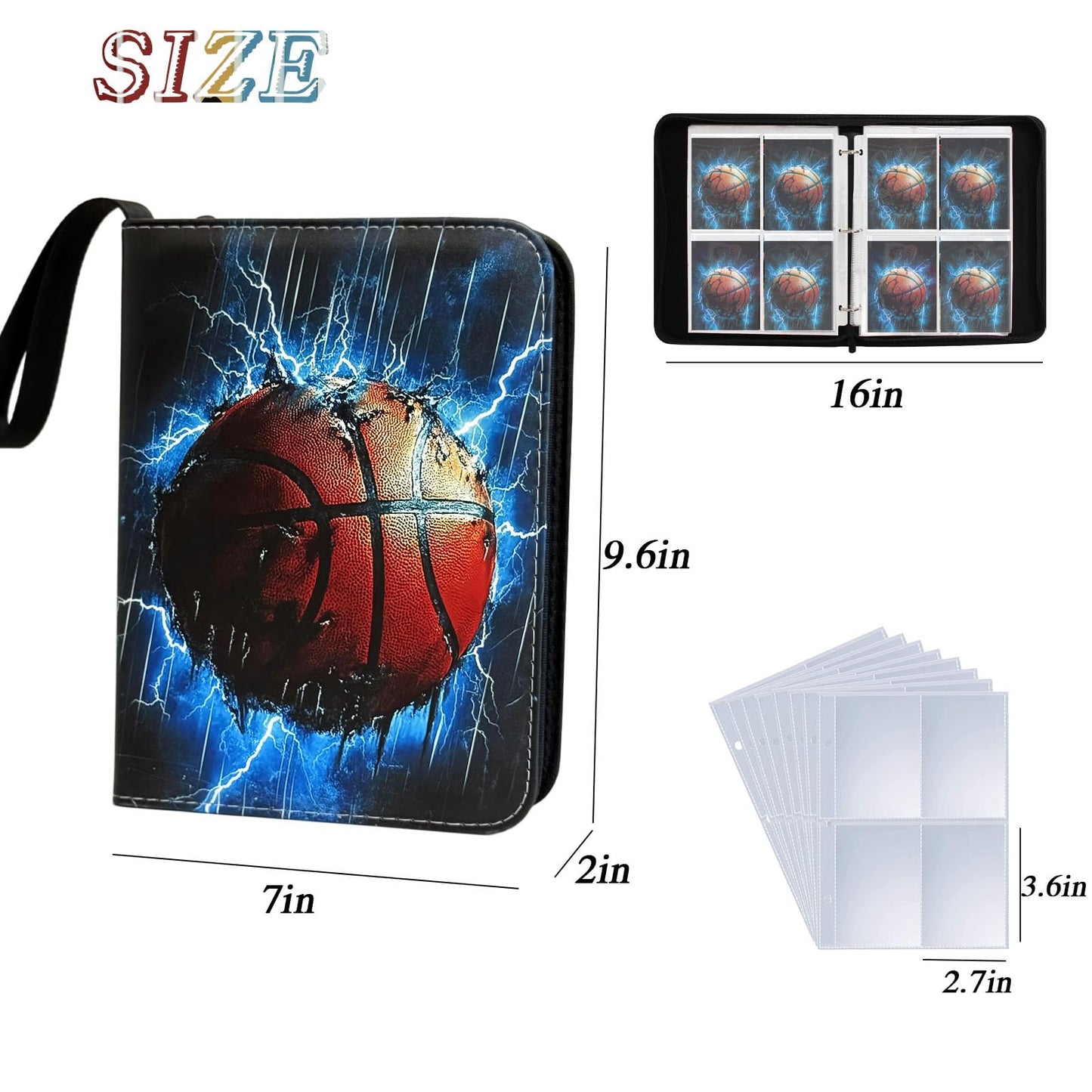 400 Pocket Zippered Basketball Card Binder, 4-Pocket Trading Card Album with 50 Removable Sleeves, PU Leather Waterproof Sports Card Holder for NBA Basketball Cards Storage Display Case Gift