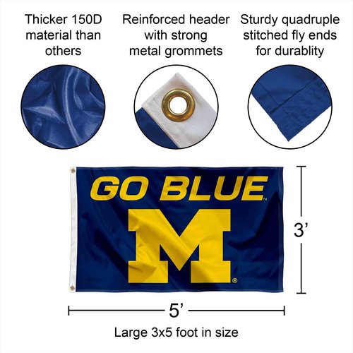 College Flags & Banners Co. Michigan Wolverines Go Blue Flag and Pole Bracket Mount Bundle