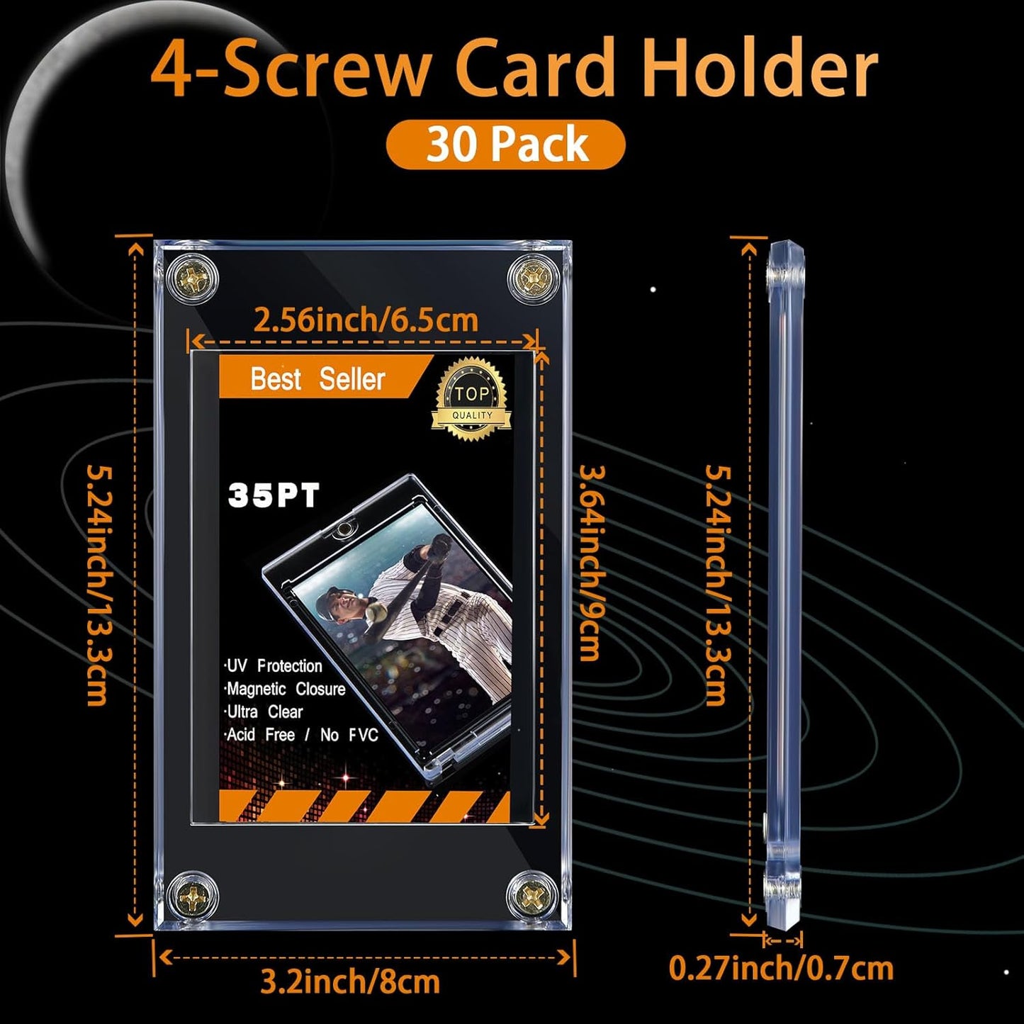 Trading Card Protector - 10 Acrylic Holders for Baseball & Football | 35 Pt Clear Display