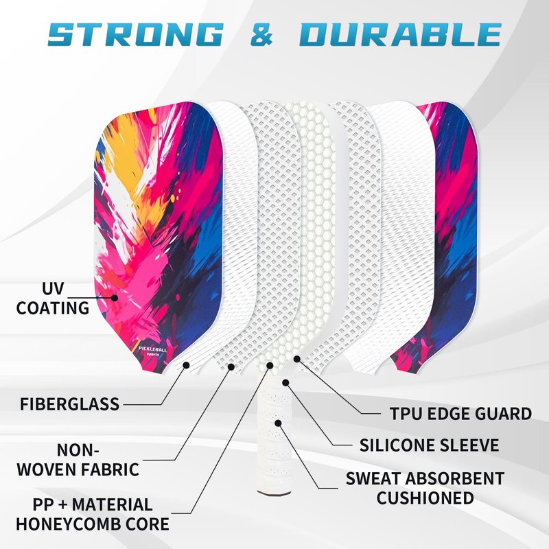 Toplive Pickleball Paddles, Pickleball Paddles Set of 2, Fiberglass Pickleball Rackets Lightweight, Indoor & Outdoor Pickleball Ball & Carry Storage Bag, Gift for Beginner Pickleball Lover