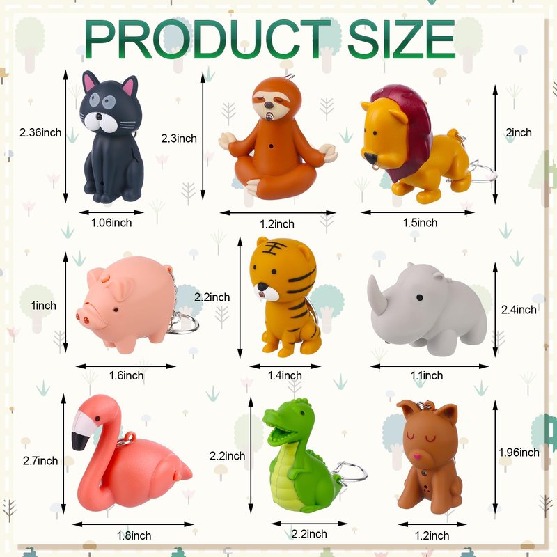 HCEWSBFD 9Pcs Nurse Flashlight Pediatric Flashlight Keychain Animal Crocodile Tiger Pig Sloth Brown Dog Lion Cat Rhino Flamingo Keychain Pen Light for Nurse Badge Reel