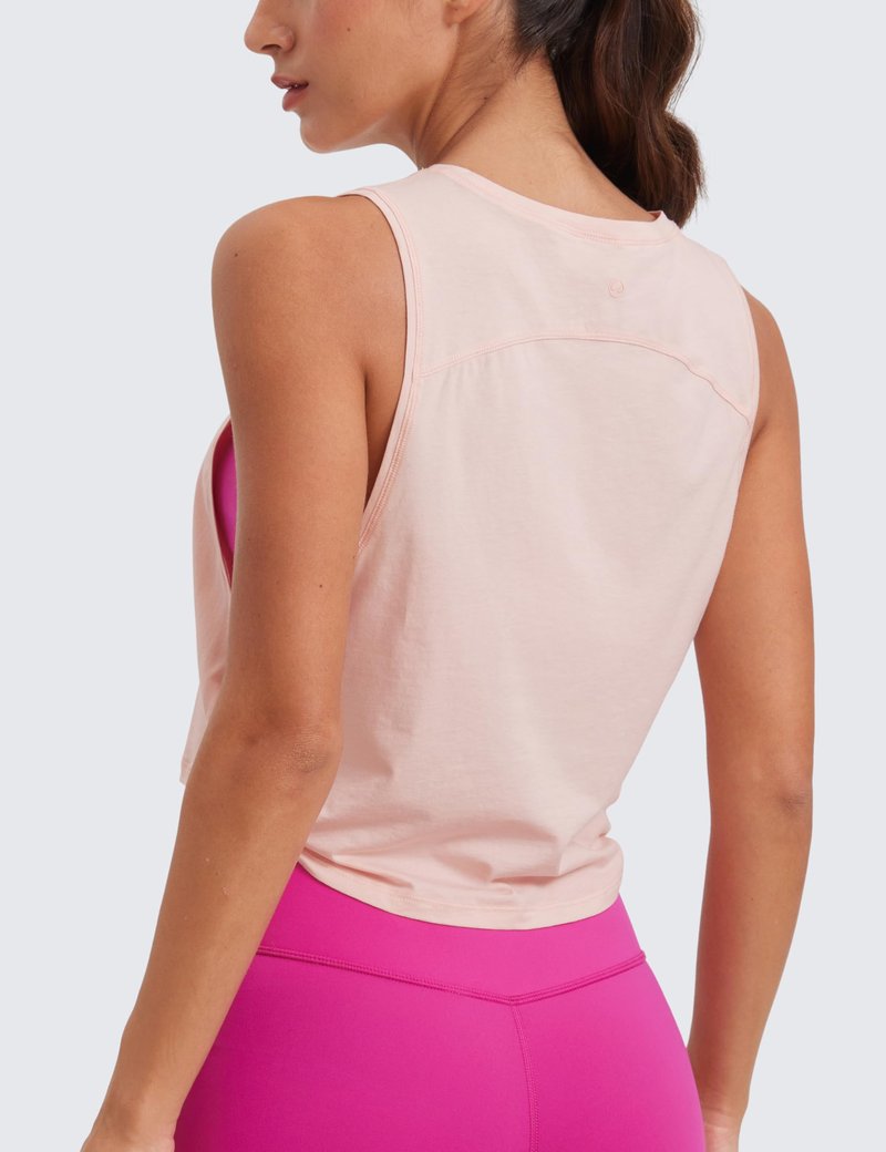 CRZ YOGA Pima Cotton Large Armhole Tank Tops for Women - Workout Sport Athletic Yoga Running Gym Loose Crop Sleeveless Shirts Marshmallow Pink Medium