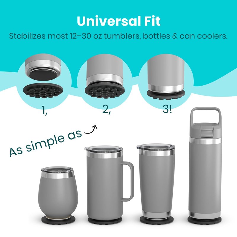 SquidCup Non-Tipping Kit | Magnetic & Suction Cup Base + Adhesive Disc for Cups, Bottles & Can Coolers (Fits 12–30 oz) | Spill-Proof Drink Solution for Boats, Kayaks, SUPs, RVs & More