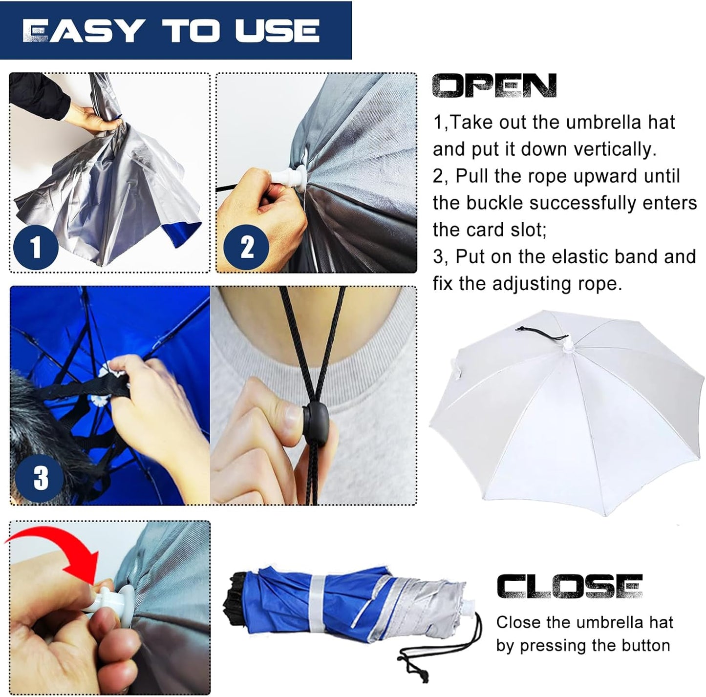 Hands-Free Umbrella Hat - 37in Waterproof UV Protection Cap | Lightweight Design for Outdoor Activities