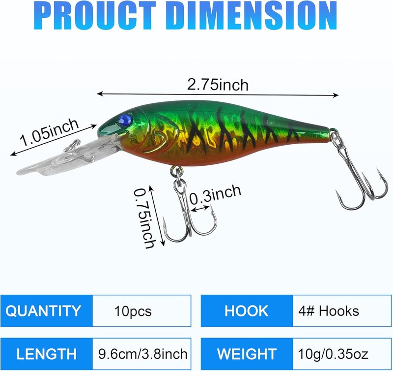 Fishing Lures Kit - Crankbait Minnow Hard Bait Set for Bass & Trout | Deep Diving Jerkbait & Swimbait