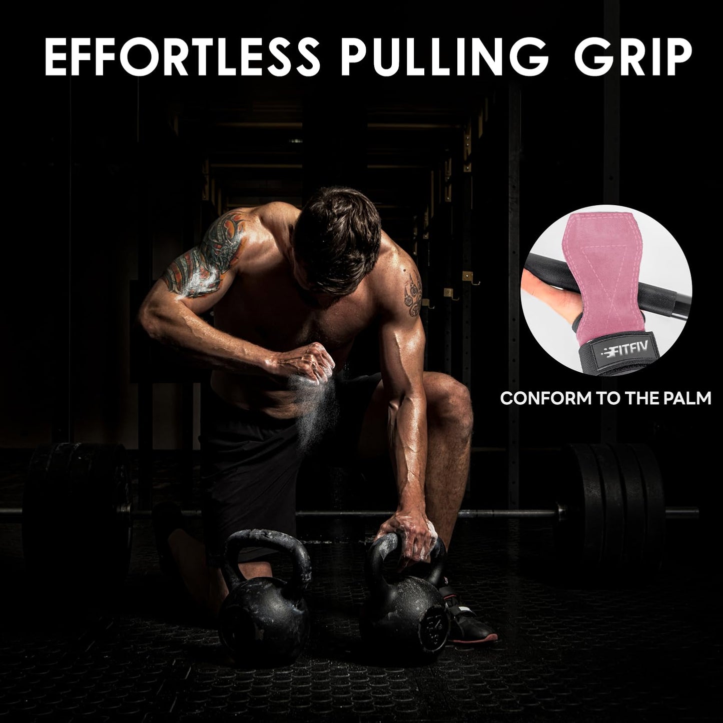 FITFIV Weight Lifting Wrist Strap, Double Leather Weightlifting Wrist Straps for Gym Strength Training, Neoprene Padded Wrist Wraps - for Men & Women (Pair)