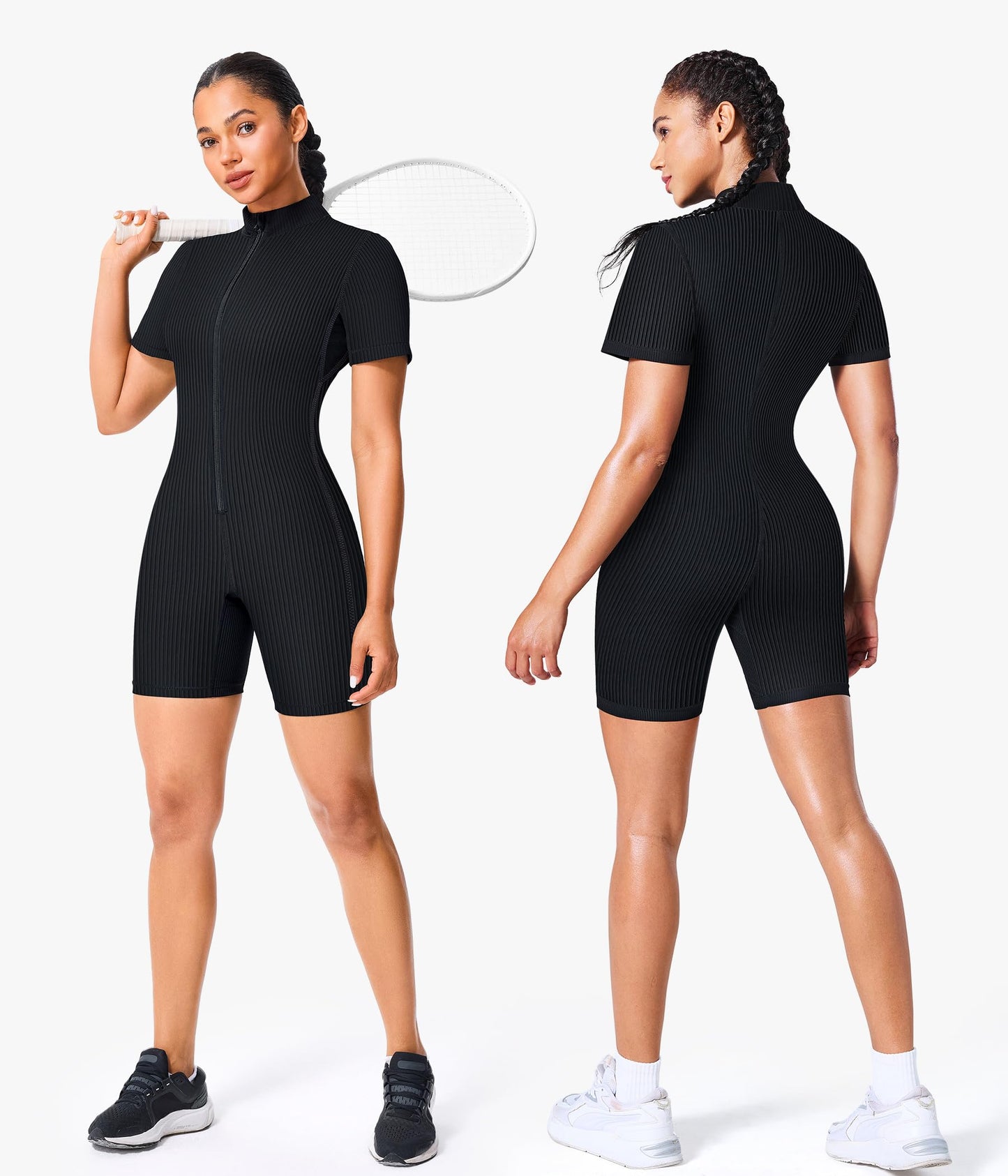 Junlan Waist Trainer Sauna Suit for Women Ribbed Full Body Sweat Suit Shirt (Blue,Medium)