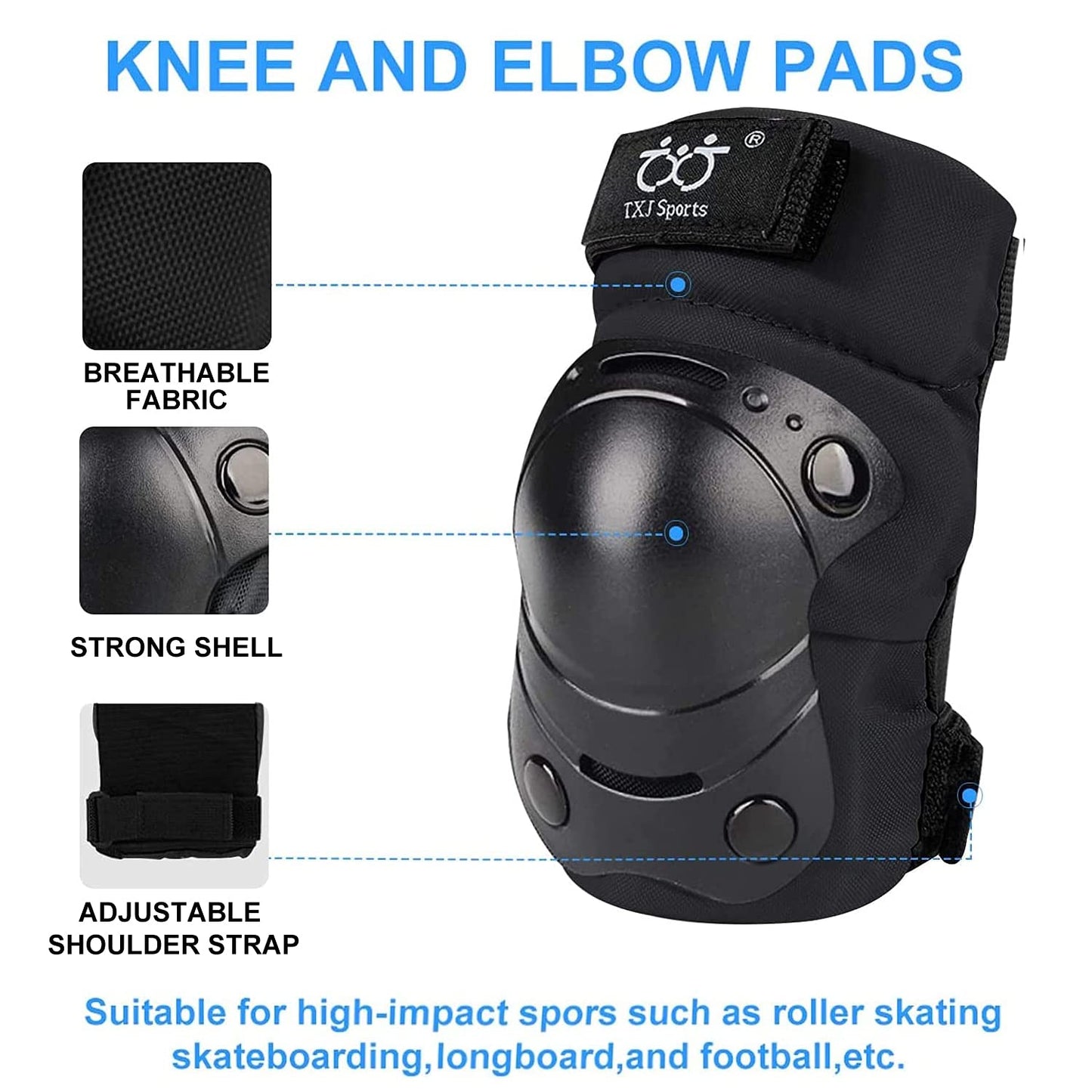 boruizhen Kids/Adult/Youth Knee and Elbow Pads with Wrist Guards 3 in 1 Protective Gear Set for Skateboarding Cycling BMX Bike Scooter Skating Riding