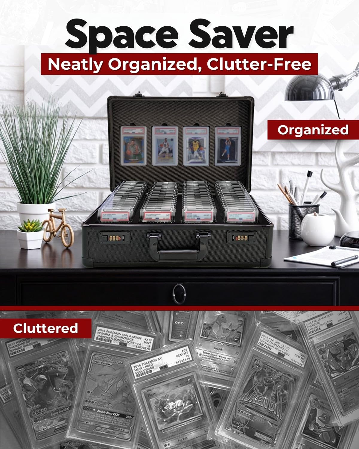 Graded Card Case - Durable PSA Slab Case with Combination Lock - 4 Row Graded Card Storage Box with 8 Foam Inserts - Also Compatible with PSA, GMA, HGA, NGS, SGC, CSG - Holds up to 640 Top Loaders