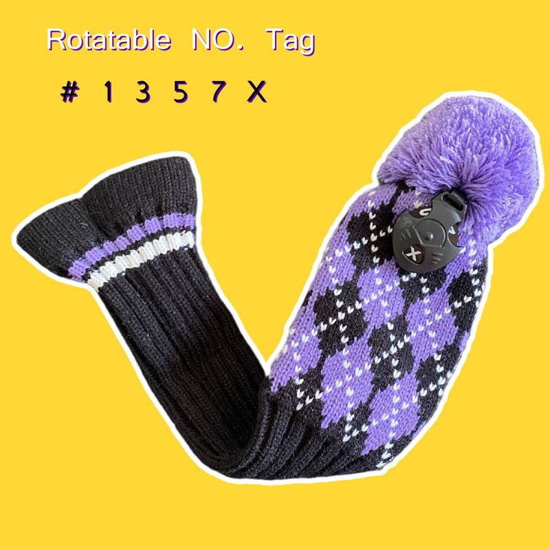 3pcs Knit Golf Headcovers for Women Men - Club Head Covers for Driver, 3 5 Fairway Woods, Pom Pom Golf Wood Headcovers for 1 3 5 Woods (Purple&Black)