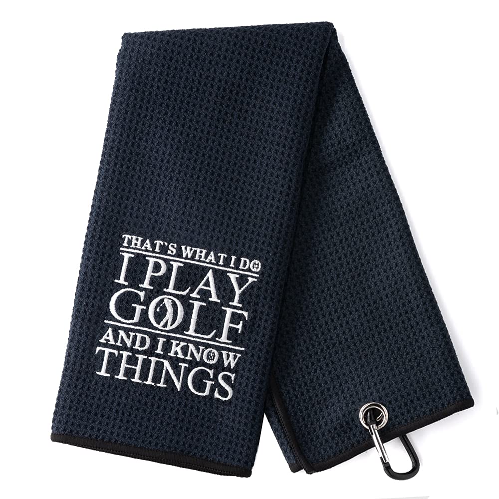 DYJYBMY That's What I Do I Play Golf Towel With Clip, Embroidered Sports Towel for Golfer, Funny Golf Accessories for Men, Father's Day Birthday Retirement Gifts for Husband Dad Grandpa Uncle Coworker