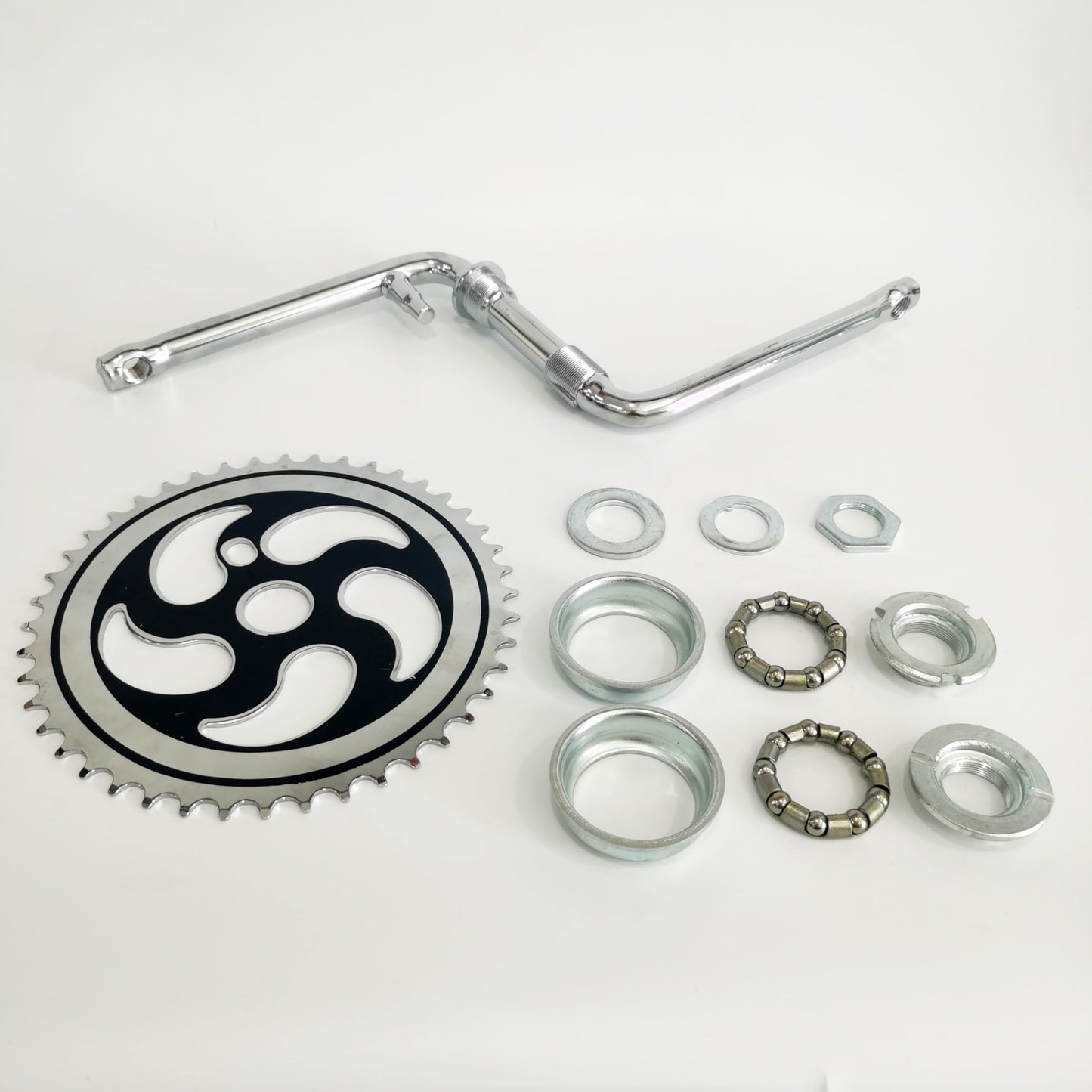 DONSP1986 2”Cup Wide Pedal Crank Kit, One-Piece Crank, for 2- Stroke Motor,Gas Motorized Bicycle 48cc/66cc/80cc (Black-Silver, 44 Teeth)