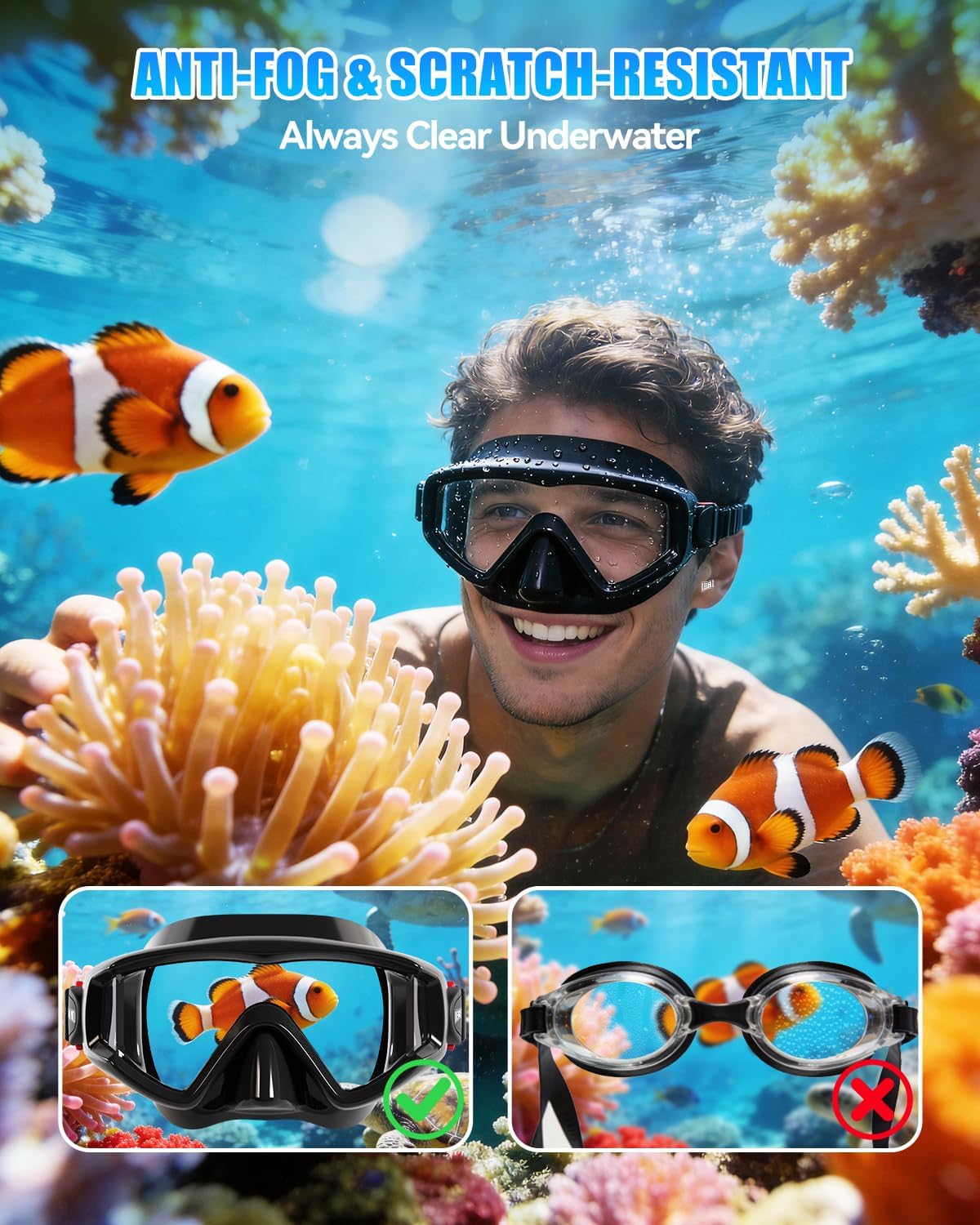 Aegend Swim Goggles - 220° Wide View Anti-Fog Design for Adults & Kids | Includes Mesh Bag for Pool & Beach Swimming
