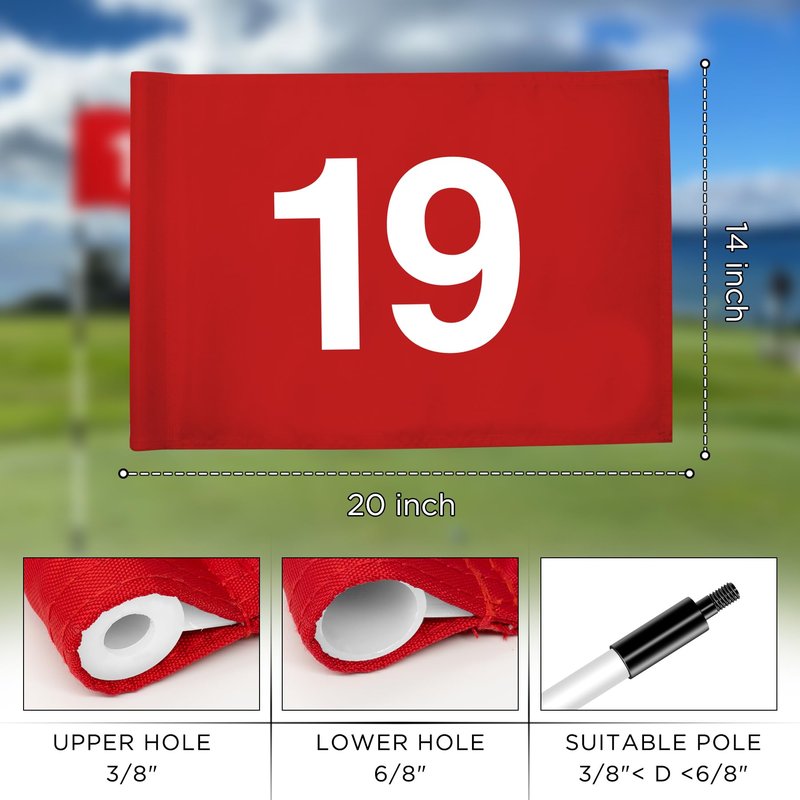 KINGTOP Numbered Golf Flag 20x14 Inch - 420D Dual-layer Nylon, Double Sided Printed, Tube Inserted - Standard Putting Green Flags for Backyard Practice, Golf Courses, Country Club, The 19th Hole