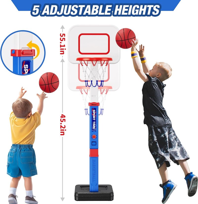Adjustable Toddler Basketball Hoop - 55" Height for Kids Aged 3-5 | Indoor/Outdoor Sport Toy Gift