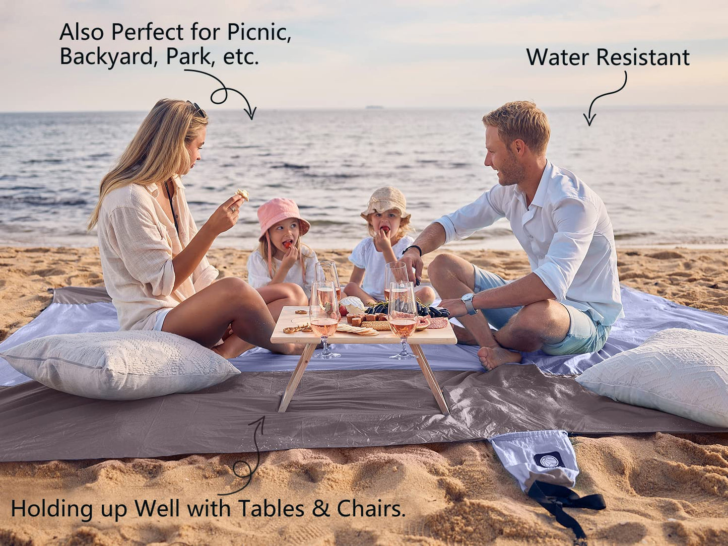 WEKAPO Beach Blanket Sandproof, Extra Large Beach Mat, Big & Compact Sand Free Mat Quick Drying, Lightweight & Durable with 6 Stakes & 4 Corner Pockets (Purple, 7x7 FT (1～3 person))