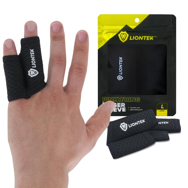 LIONTEK Pinky-Ring Flow Finger Sleeve V3 Pair — Joint Support & Compression for Activity, BJJ, Fitness, Volleyball, Basketball, and More (Large)