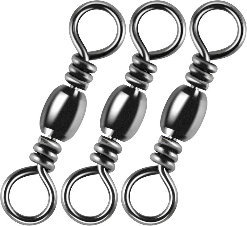 Fishing Barrel Swivels - 100-Pack High Strength Stainless Steel with Black Nickel Coating | Saltwater & Freshwater Tackle Connector