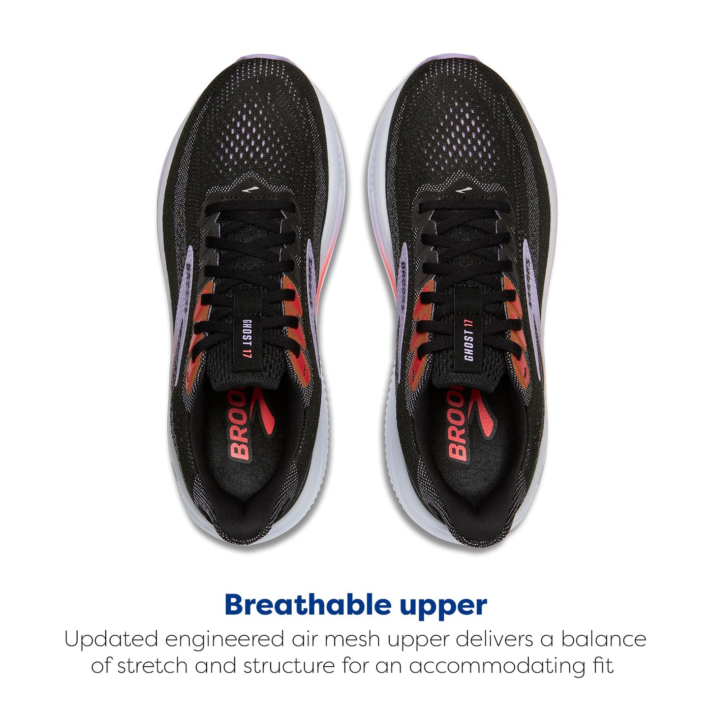 Brooks Women’s Ghost 17 Neutral Running Shoe - Black/Purple/Coral - 5 Medium