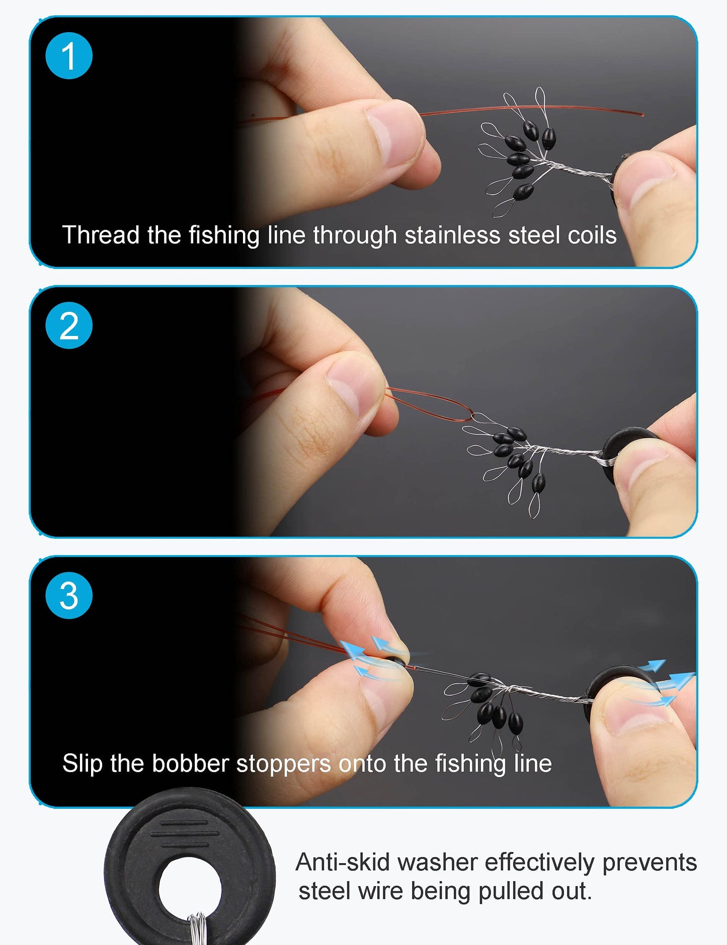 Beoccudo Bobber Stops Rubber Bobber Stoppers for Fishing Line, 600pcs Weight Stoppers Fishing