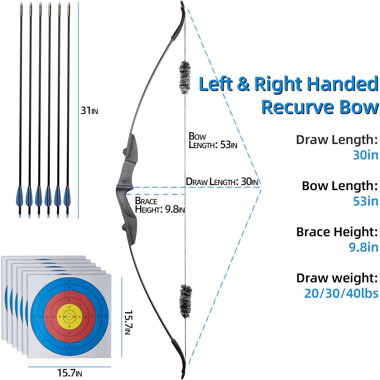 Recurve Bow and Arrow Set - Takedown Archery Kit for Adults & Beginners | Left/Right Handed, 20-40 lbs