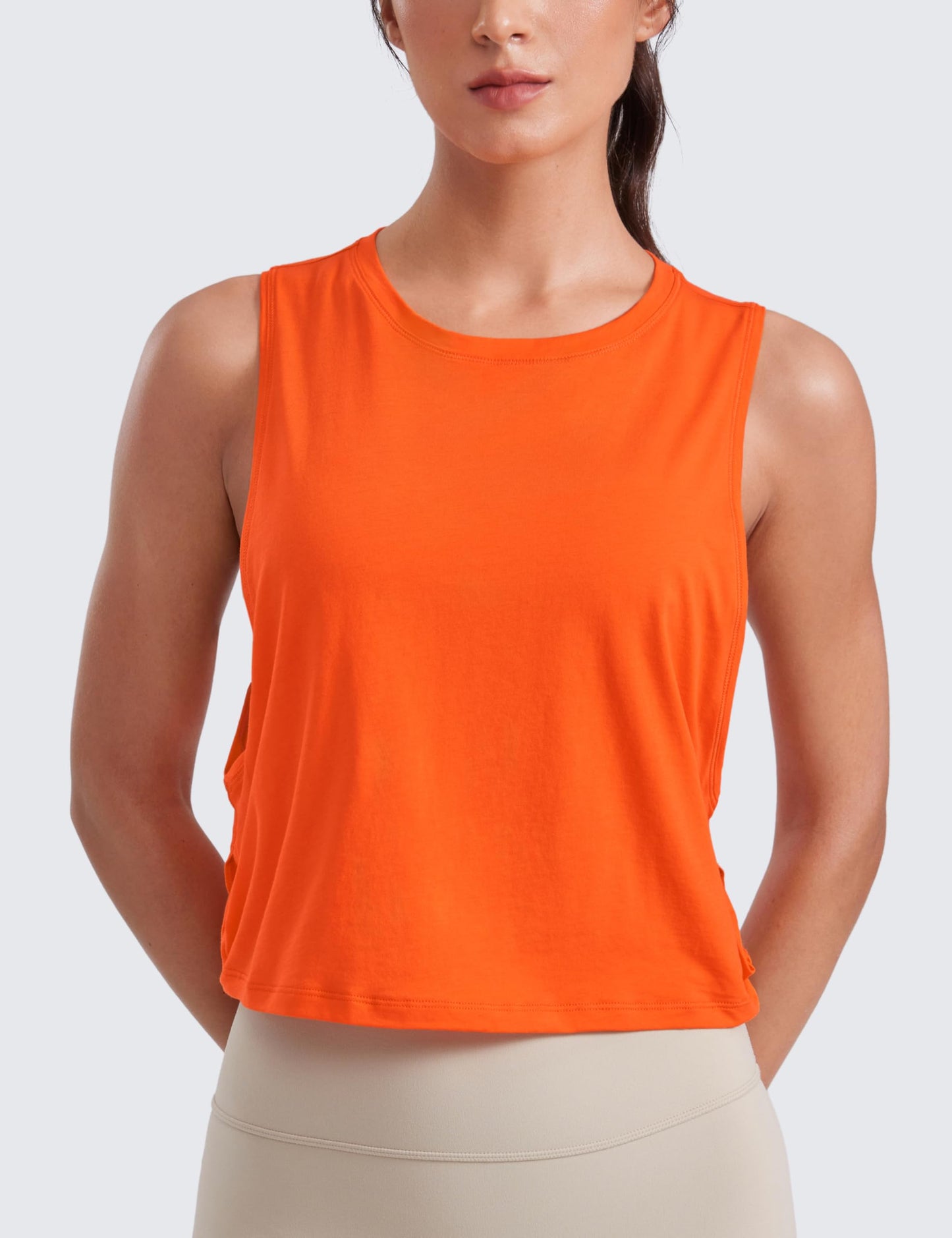CRZ YOGA Pima Cotton Large Armhole Tank Tops for Women - Workout Sport Athletic Yoga Running Gym Loose Crop Sleeveless Shirts Deep Armhole-Coral X-Small