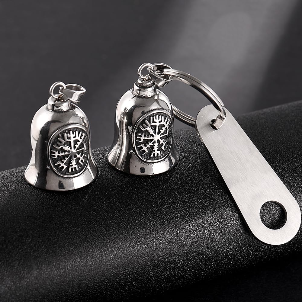 TURTLEDOVE Viking Vegvisir Motorcycle Ride Bell, Stainless Steel Guardian Motorcycle Angel Bell, Gremlin Bell Motorcycle Accessories