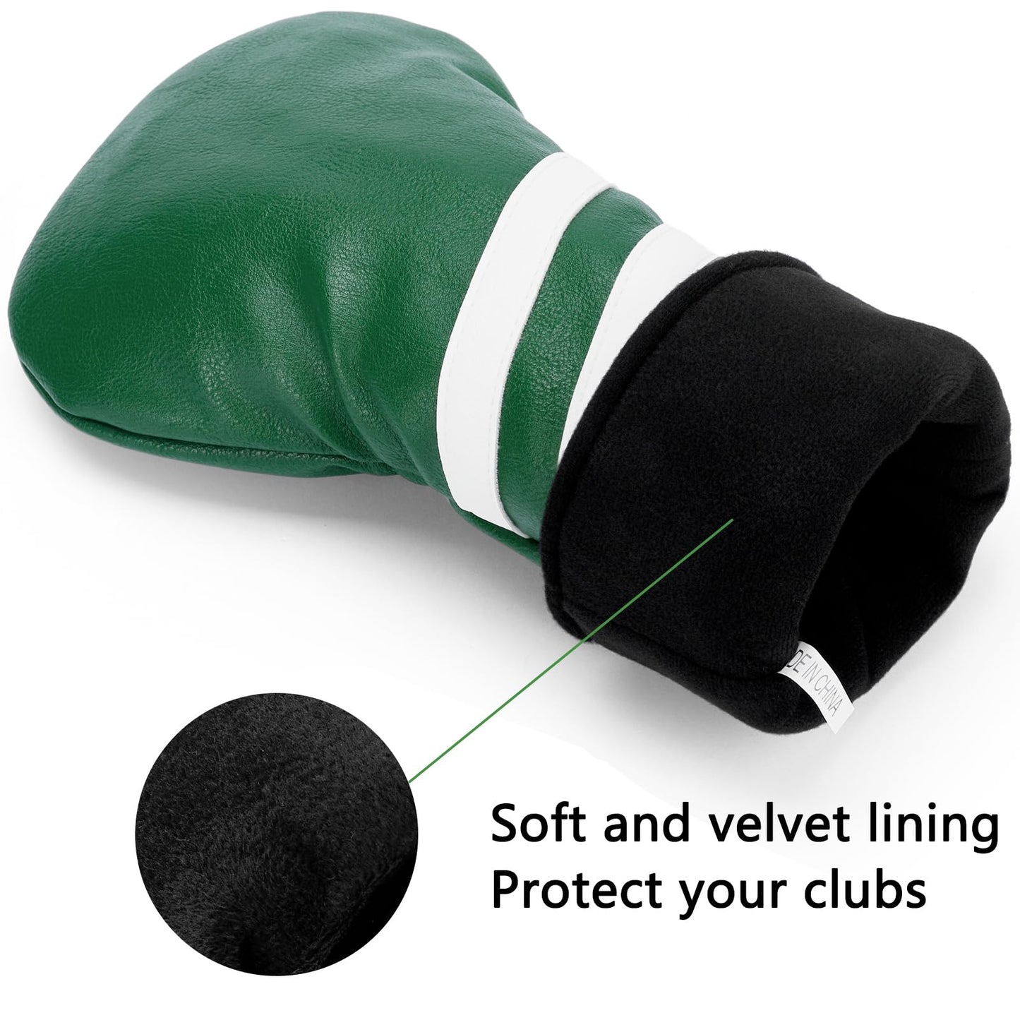 Gbourly 3PCS Vintage Golf Club Classic Green and Black Driver, Fairway Wood and Hybrid Head Covers Set PU Leather Headcovers with Interchangeable No. Tag (Green)