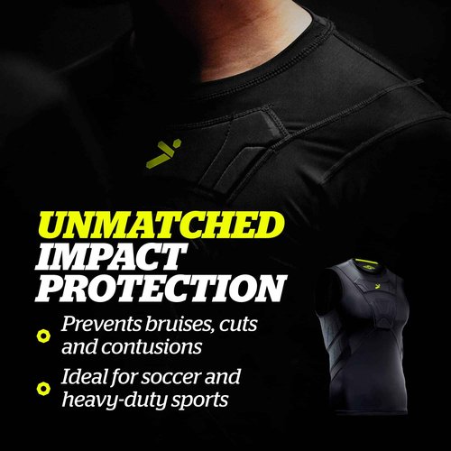 Storelli BodyShield Sleeveless Undershirt, Protective Soccer Base Layer, Lightweight Compression Top with Padded Chest and Rib Protection, Ultimate Comfort and Safety for Athletes, Black, Extra Large