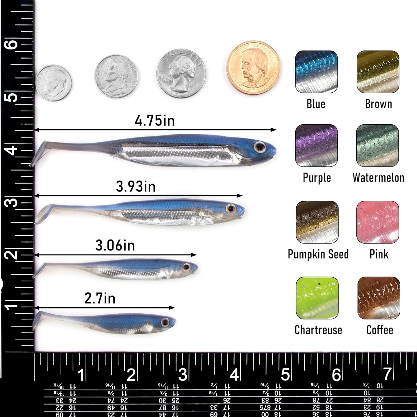 Dr.Fish Paddle Tail Swimbaits - Soft Fishing Lures for Bass | 2.75-4.75 Inch Freshwater & Saltwater Baits