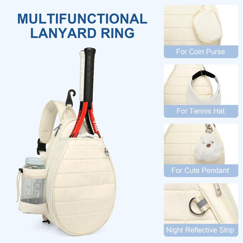 KAVIGOR Tennis Bag, Tennis Backpack Holds 2 Rackets, Quilted Crossbody Sling Bag, Waterproof Pickleball Bags with Safety Pocket for Women and Men