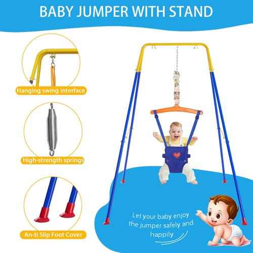 3 in 1 Toddler Swing & Jumper, Baby Swing & Bouncer for Outdoor Indoor Play, Baby Bouncer Jumper with Safety Seat, Foldable Metal Stand (Swing & Jumper Set)