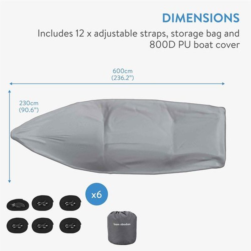 TeamObsidian Heavy Duty Waterproof Boat Cover - Universal Fit for 16' - 18.5' V-Hull Tri Hull Jon Fishing Bass Trailerable Boats
