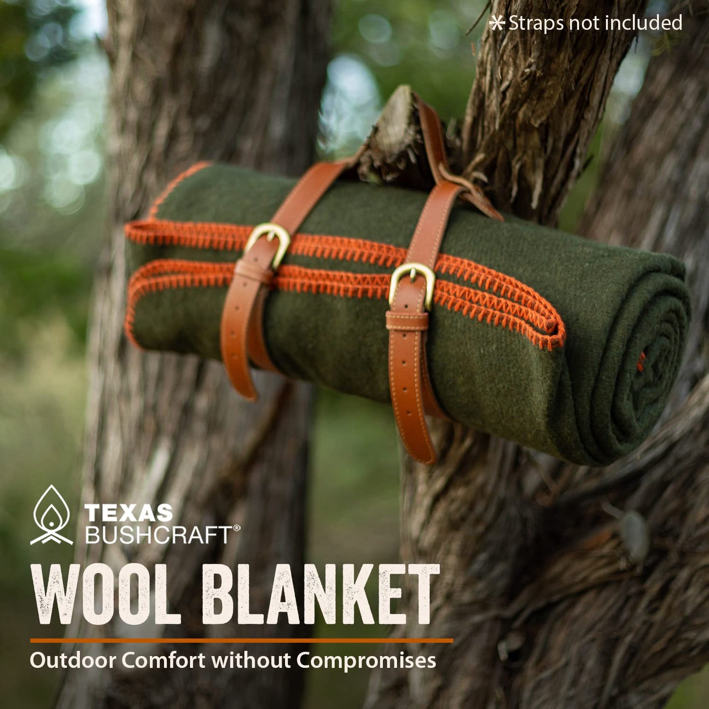 Texas Bushcraft Merino Wool Blanket for Camping Hiking and Backpacking – Water and Fire Resistant Camp Blanket Car Blanket is Fast-Warming and Durable with Double-Stitched Edging (66” x 90”)