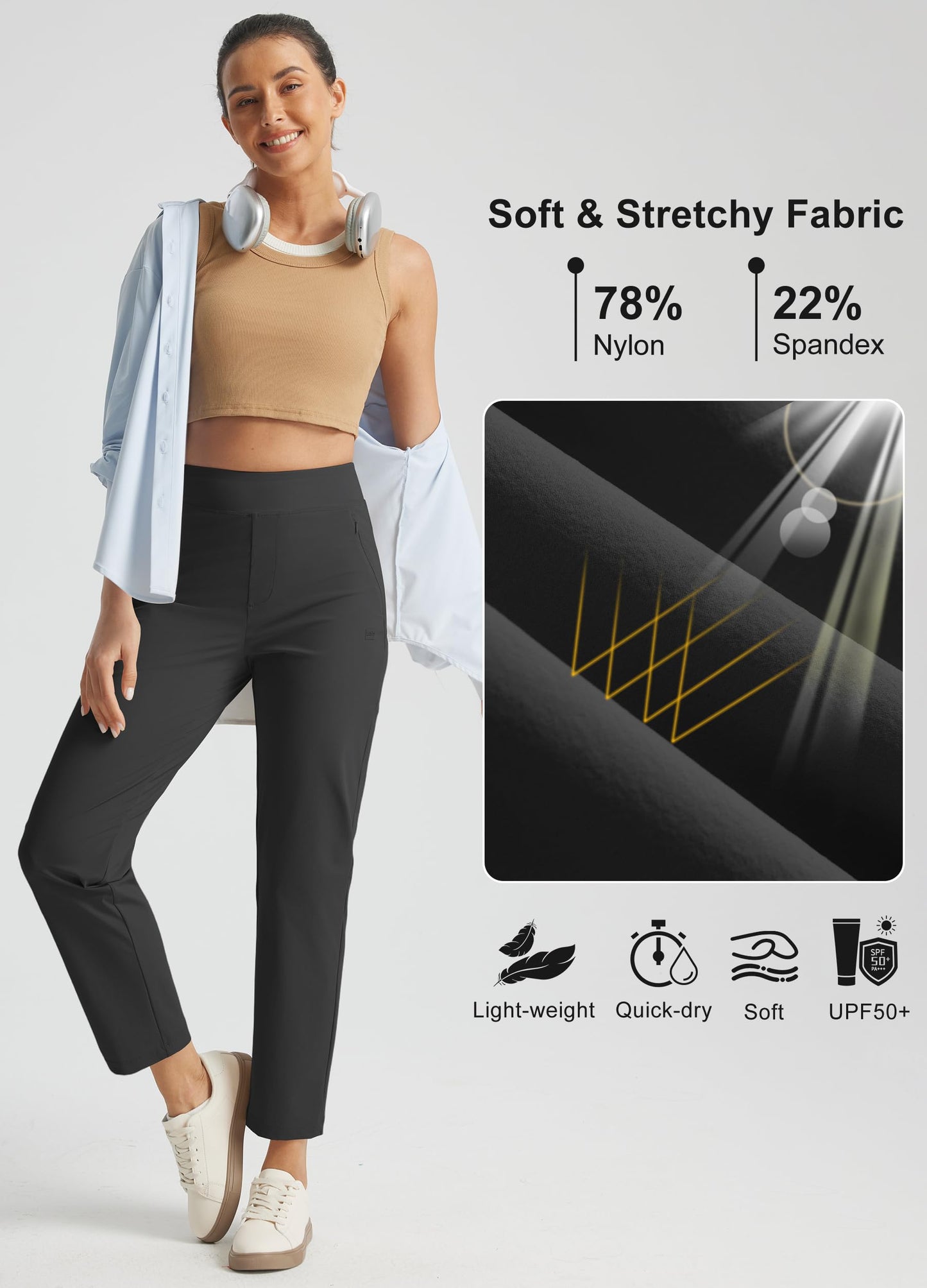 Libin Women's Golf Pants Stretchy Travel Dress High Waisted, 27" Black M