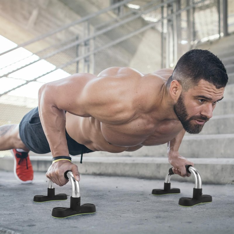 QWORK Steel Push Up Handles for Floor, Portable Push Up Stands with Non-Slip Grip, Angled Incline