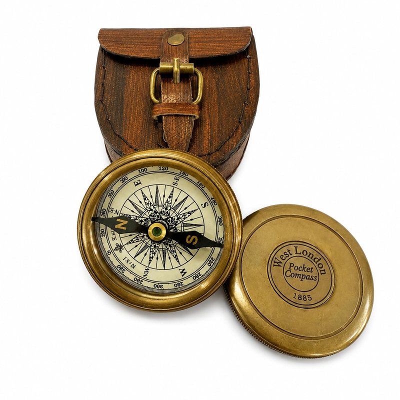 Antique Brass Pocket Compass with Leather Case Gifts | Engraved Compasses for Graduation, Him, Her, Husband, Dad, Son/Friends Compass for Camping, Hiking, Touring