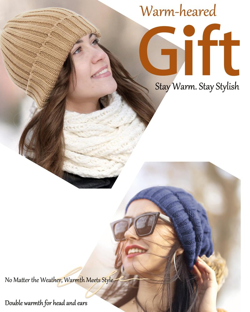 choshion Fleece Lined Wool Beanie Hat for Women Men,Soft Womens Winter Hats Chunky Warm Wool Beanies Hats Snow Ski Skull Cap